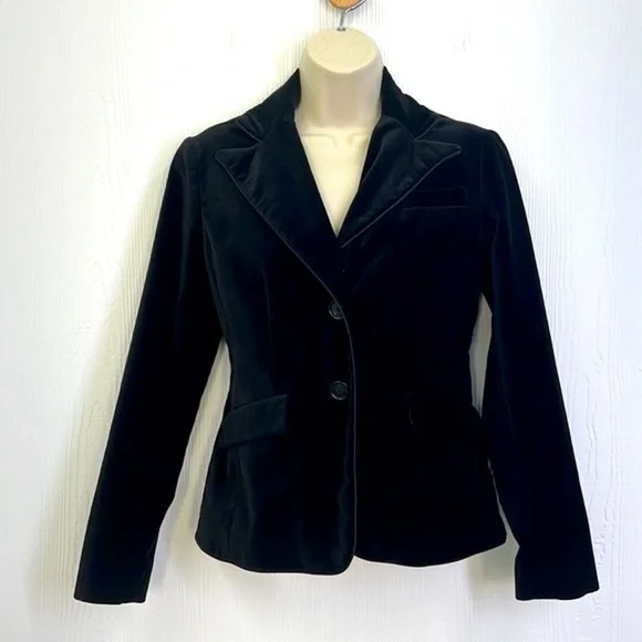 Ann Taylor - Black Velvet 2 Button and 2 Pocket Blazer Size 2 Petite